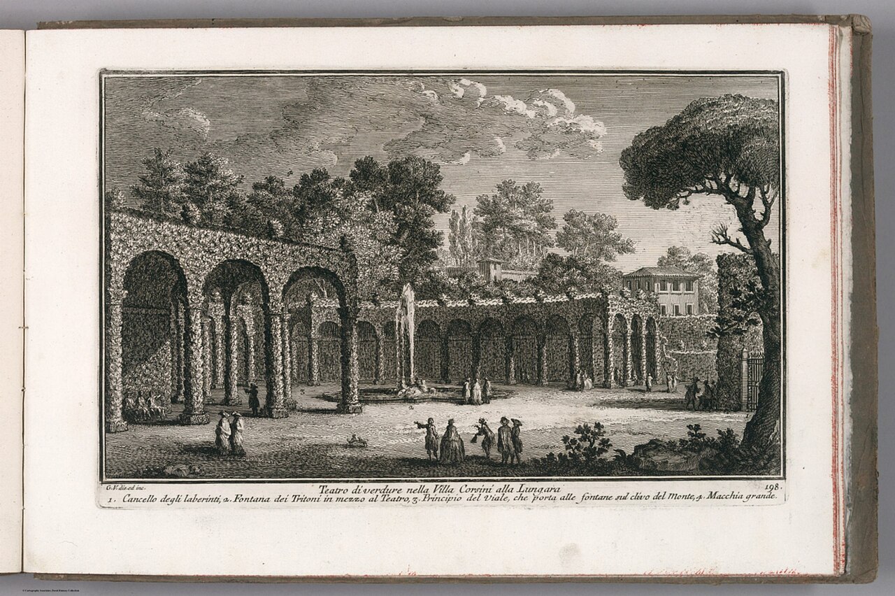 Zoomable full resolution image available at davidrumsey.com . This image 13008.677 is a part of image group 13008.000 . Engraved view of the Corsini Villa and Gardens at the Lungar